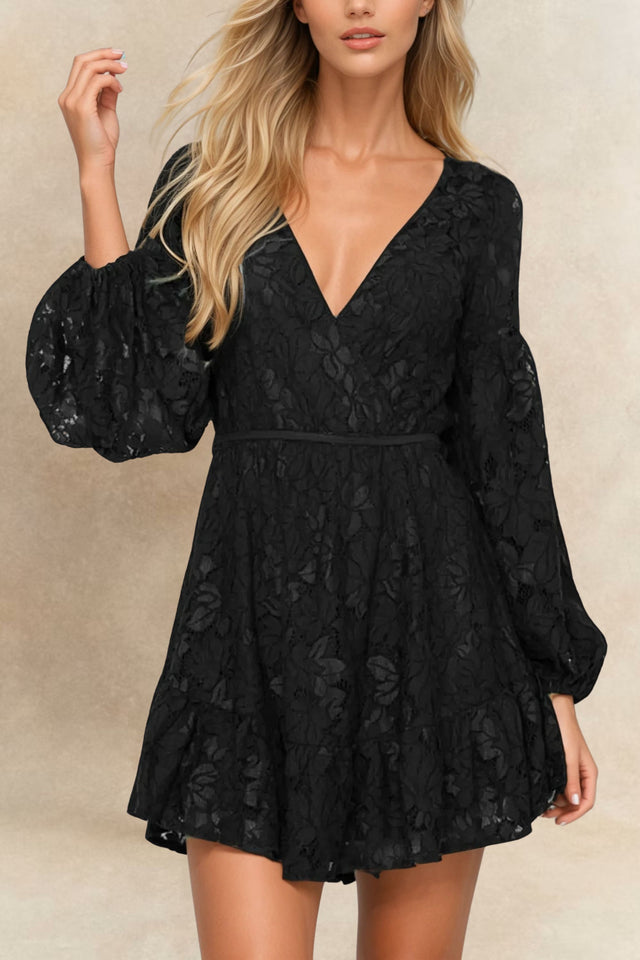 Eliza Lace V-Neck Long Sleeve Mini Dress