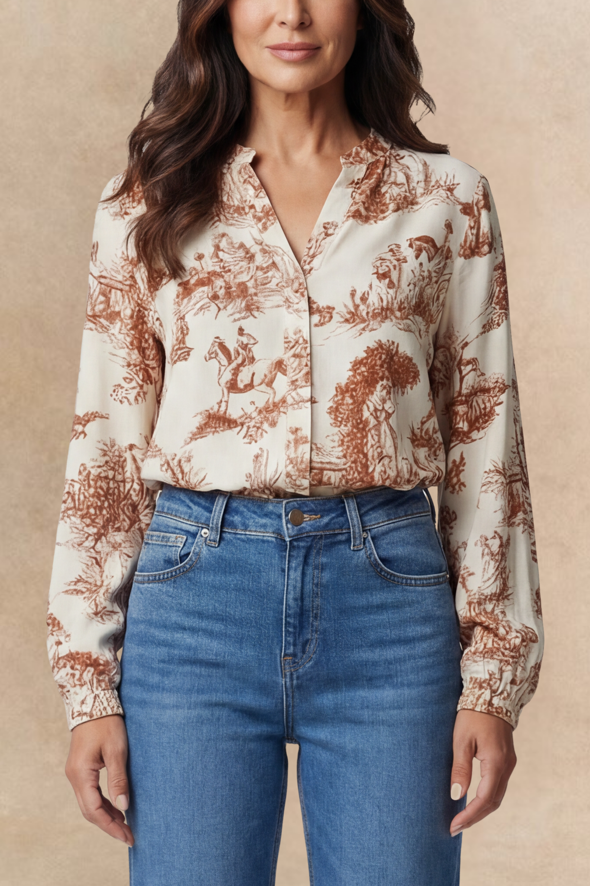 Ella Chemise Toile de Jouy Manches Longues