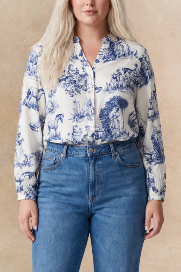 Ella Chemise Toile de Jouy Manches Longues