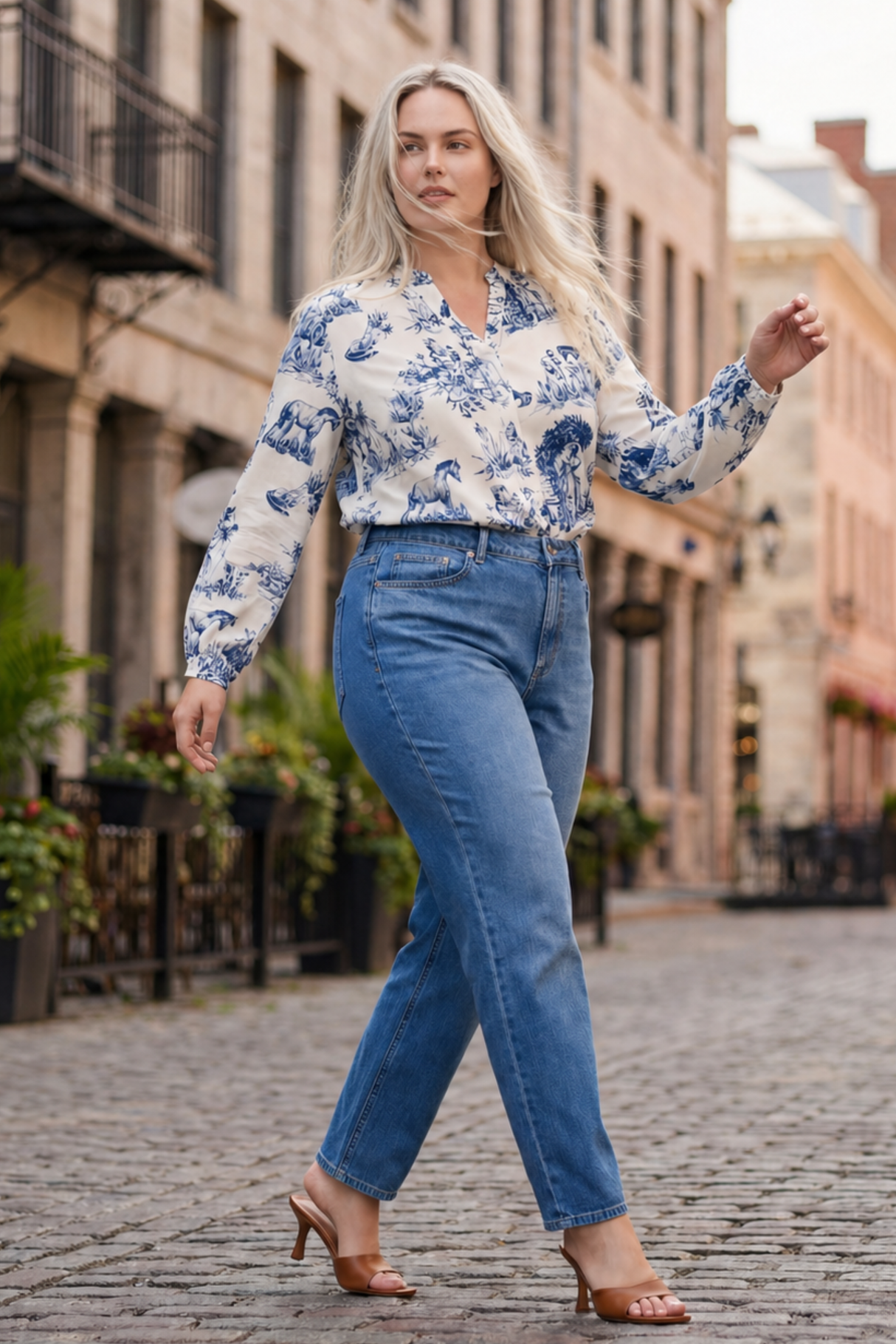 Ella Chemise Toile de Jouy Manches Longues