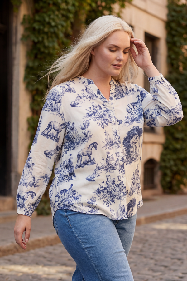 Ella Chemise Toile de Jouy Manches Longues