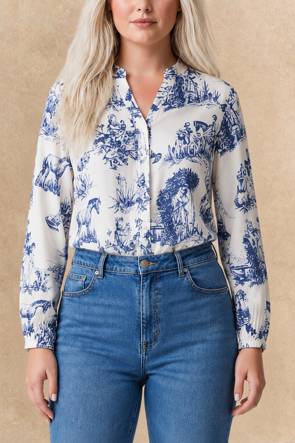 Ella Shirt Button Front Toile de Jouy