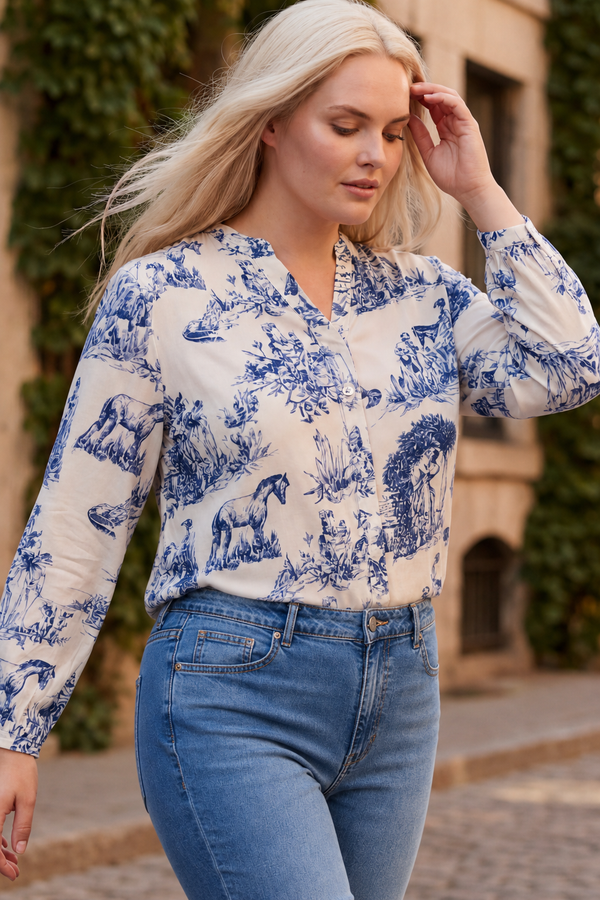 Ella Shirt Button Front Toile de Jouy