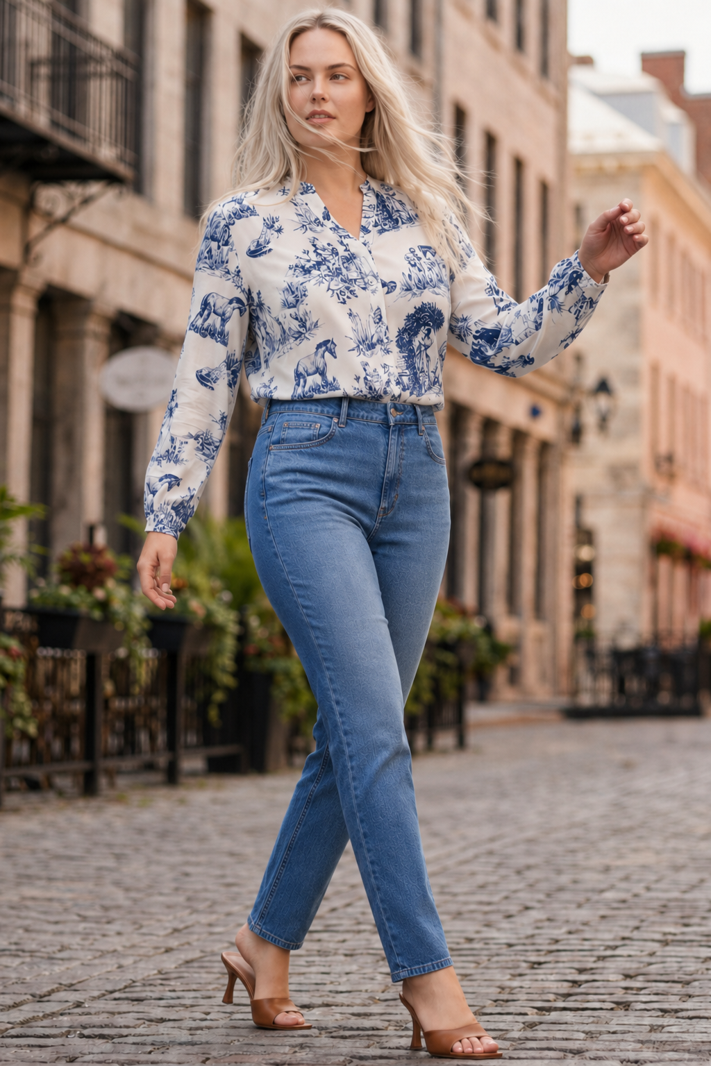 Ella Shirt Button Front Toile de Jouy