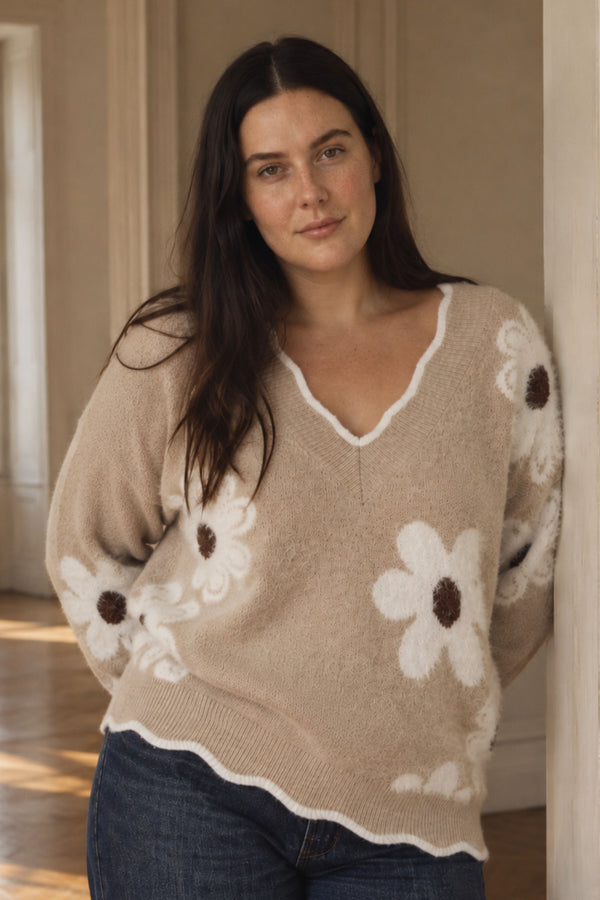 Elodie Floral V Neck Knit Sweater