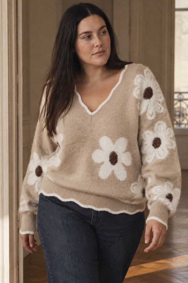 Elodie Floral V Neck Knit Sweater