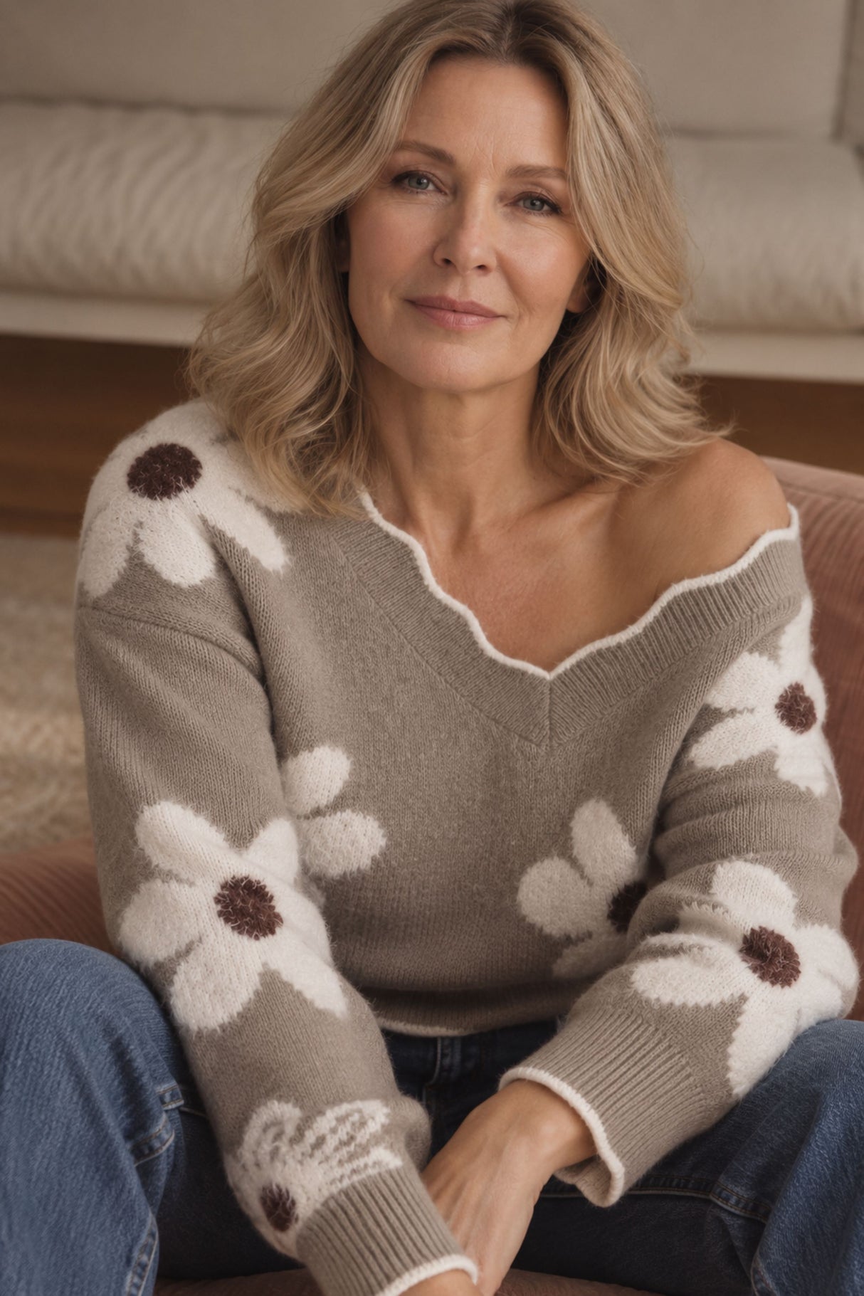 Elodie Floral V Neck Knit Sweater