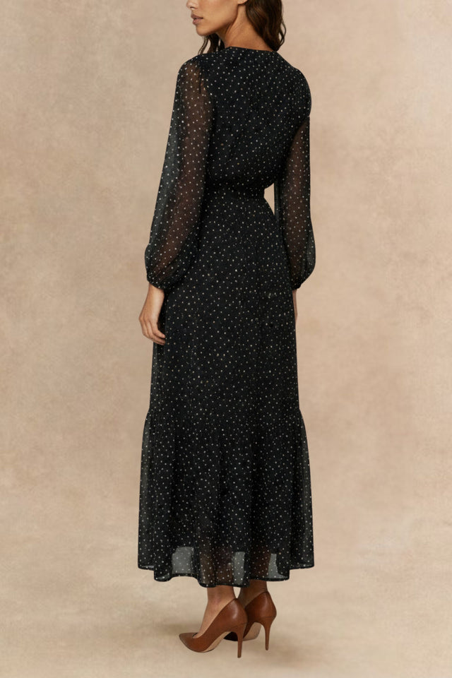 Jessica Embroidered V-Neck Long Sleeve Dress