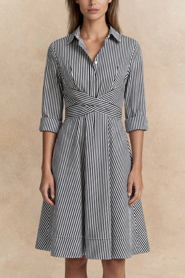 Estelle Robe Chemise Rayée Taille Nouée