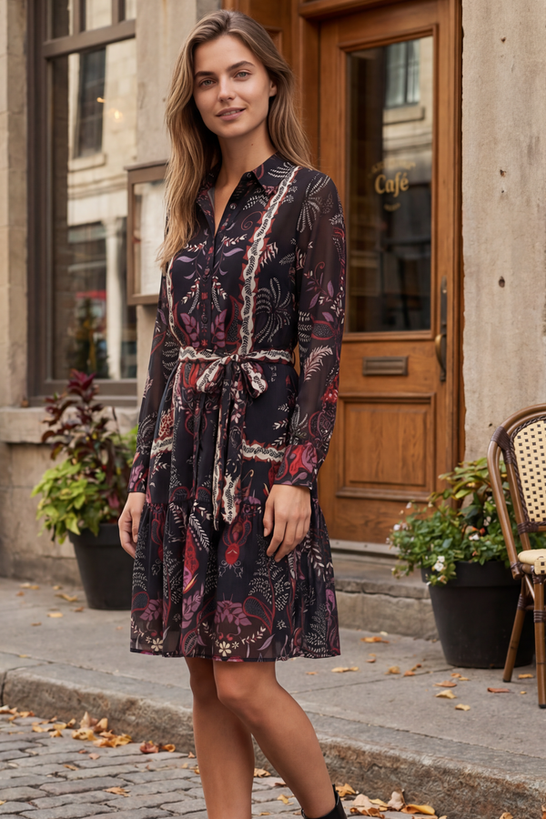 Robe chemise bohème noire Etna