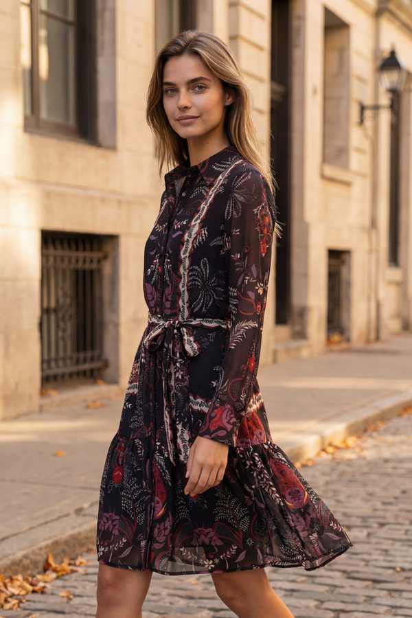 Robe chemise bohème noire Etna