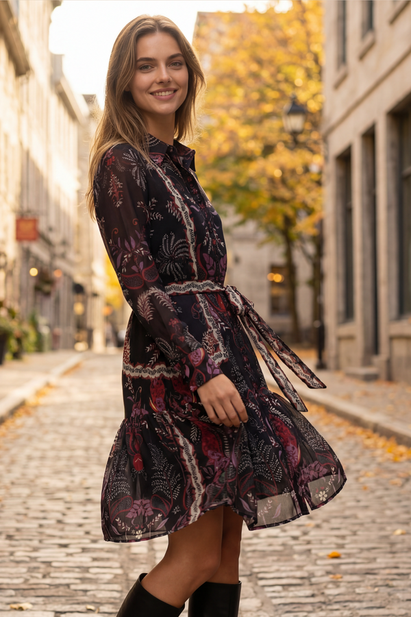 Robe chemise bohème noire Etna