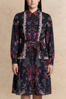 PRE-ORDER-Etna Women's Boho Print Black Shirt Dress Waist Tie Button Front