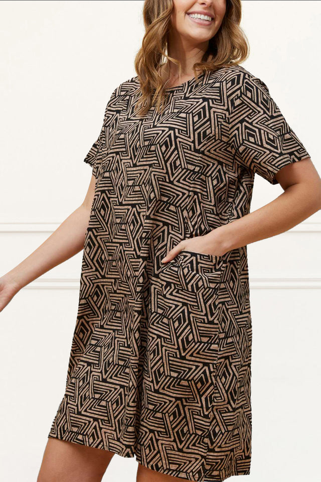Eugenie Dress Loose Styled A-Line Geometric Print Black
