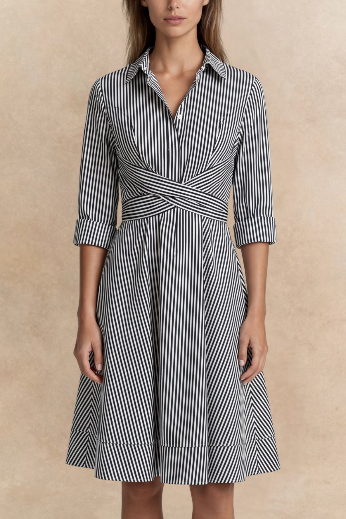 Estelle Striped Shirt Dress Tie Waist