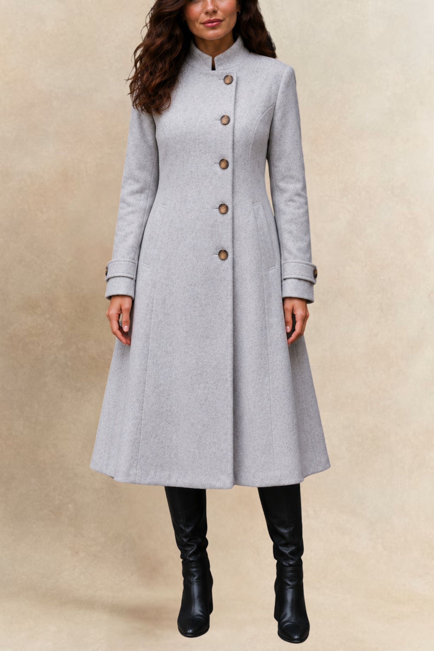 Harper Retro Flared Coat Side Buttons Elegant
