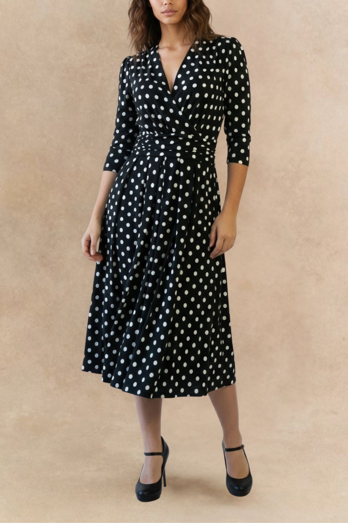 Robe midi portefeuille extensible à pois Evelyn