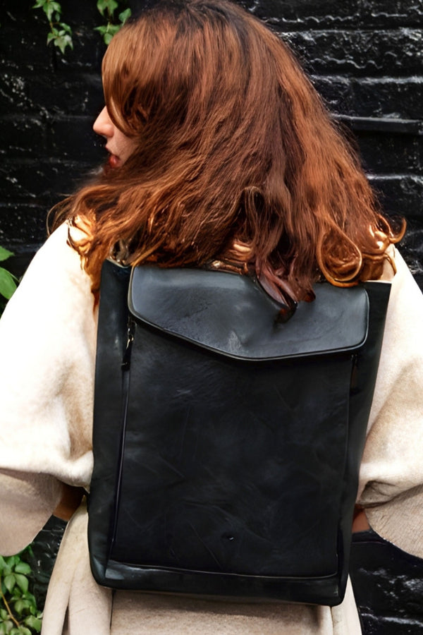 Evie Laptop Backpack Crossbody Flap Front - Onze Montreal Brown Vegan