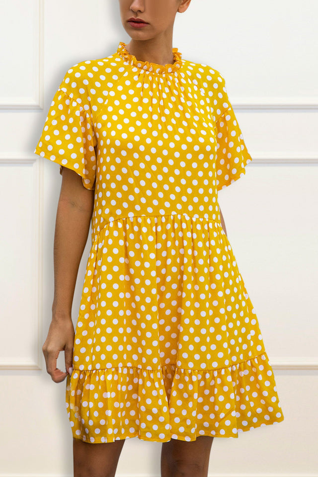 Evie Tiered Dress Polka Dot Print High Collar