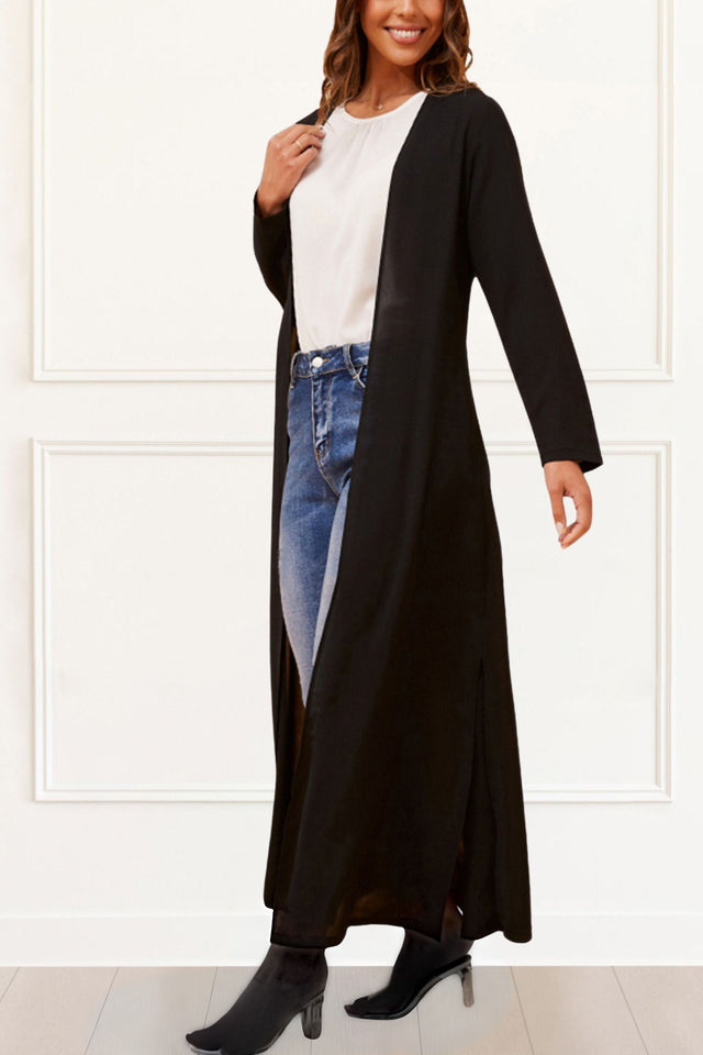 Fanny Long Woven Cover-Up Maxi Cardigan Open Tie Front