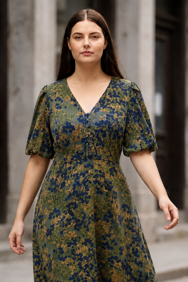 Fleur Green Floral Fit & Flare Dress