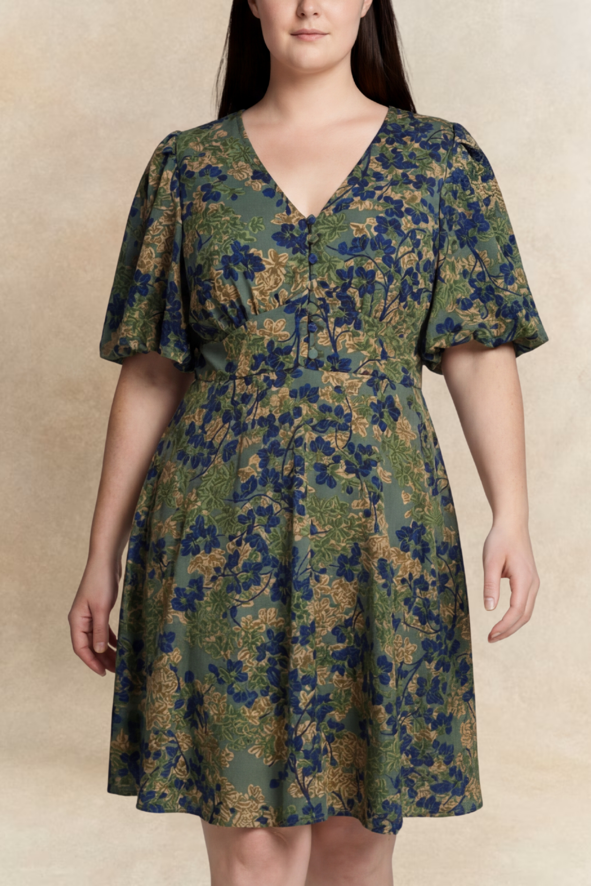 Robe verte fleurie Fleur coupe évasée
