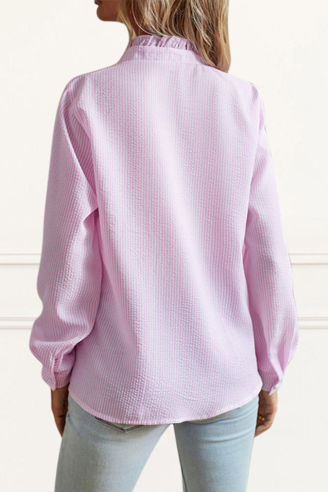 Francine Shirt Button Front Ruffled Collar - Onze Montreal Pink / S Sold by Ô-MARCHÉ Seller