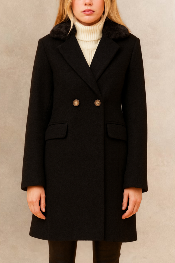 Freja Manteau Croisé Revers Cranté Élégant Chaud Chic