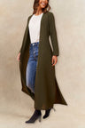 Fanny Long Woven Cover-Up Maxi Cardigan Open Tie Front