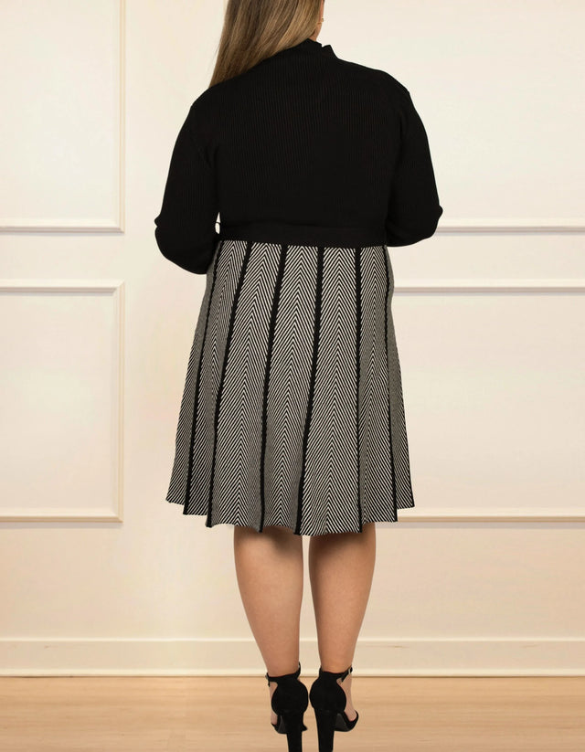 Fiola Dress Knit Solid Mock Herringbone Skirt Black - Onze Montreal