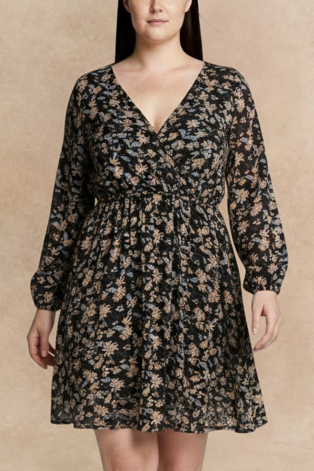 Floral Deep V Neck Smocked Bust Bubble Sleeve Babydoll Dress