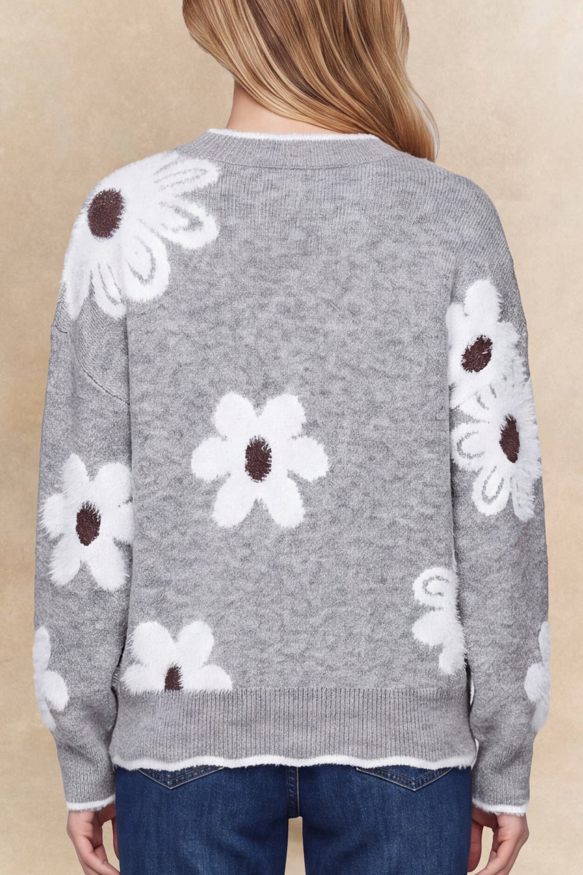 Elodie Floral V Neck Knit Sweater