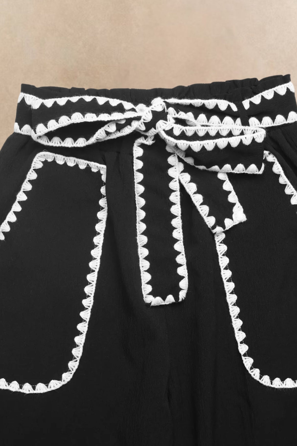 Floriane Pantalon Jambes Larges Bordure Crochet