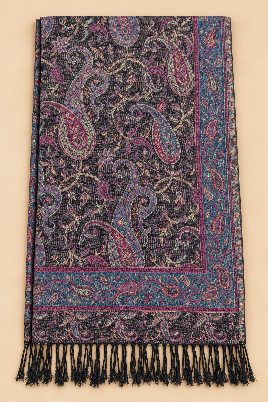Foulard Pashmina Jacquard Motifs Noir