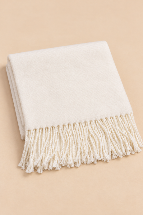 Foulard blanc crème à franges