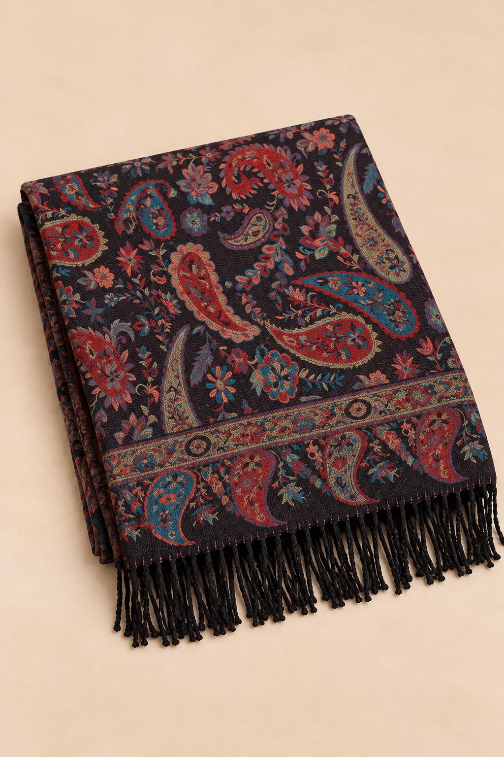Scarf Paisley Floral Motif Fringed