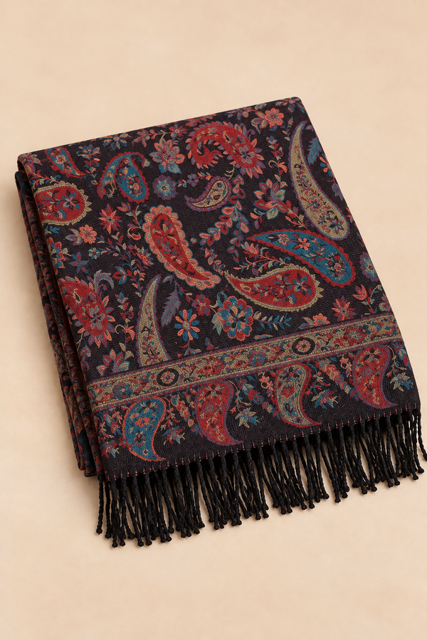 Scarf Paisley Floral Motif Fringed