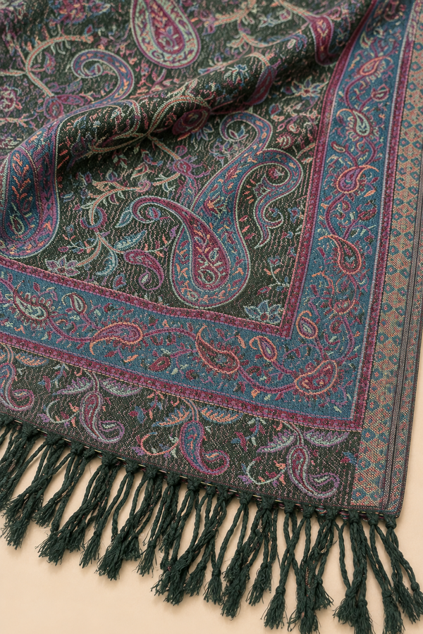 Foulard pashmina jacquard à motifs cachemire vert foncé