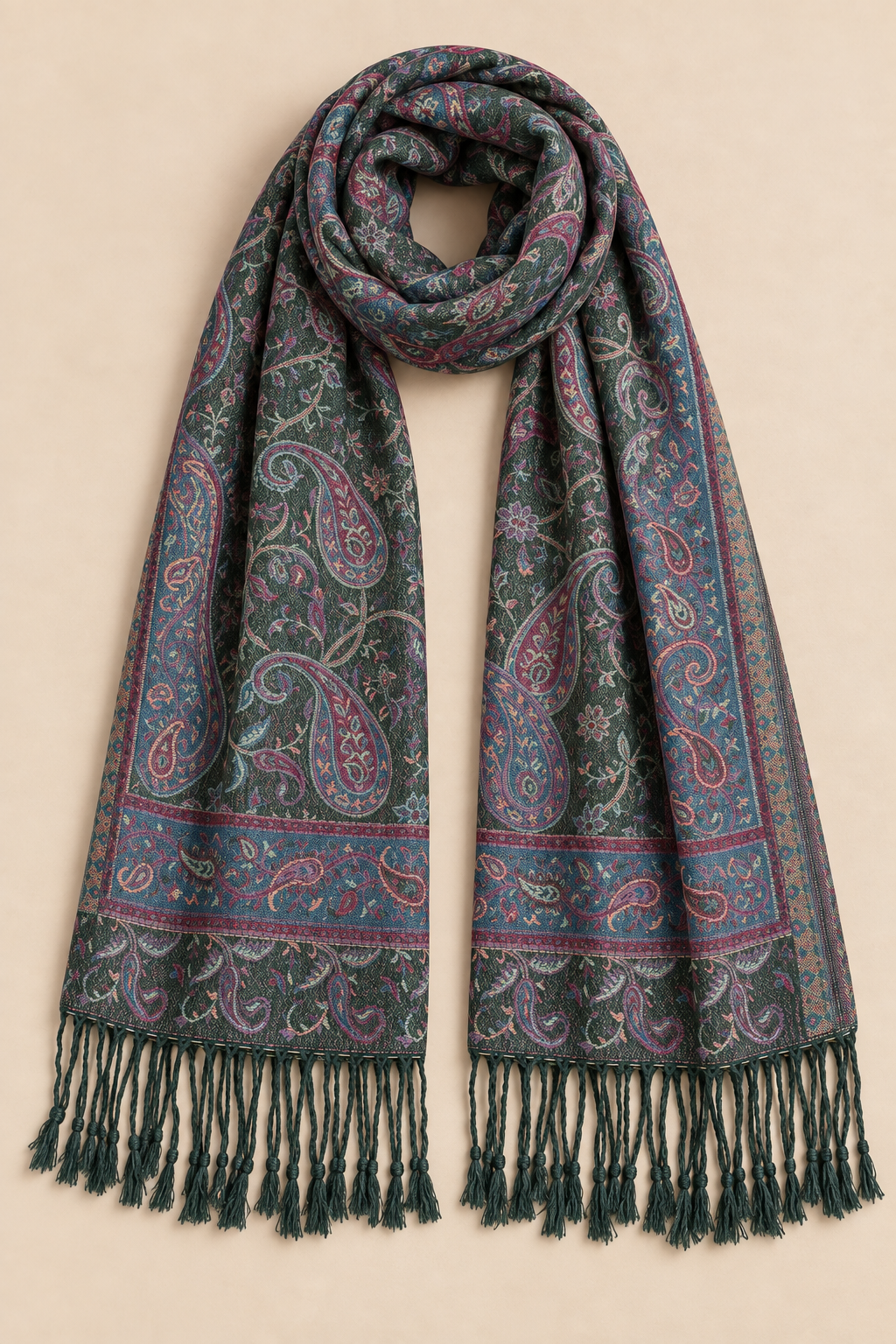 Foulard pashmina jacquard à motifs cachemire vert foncé
