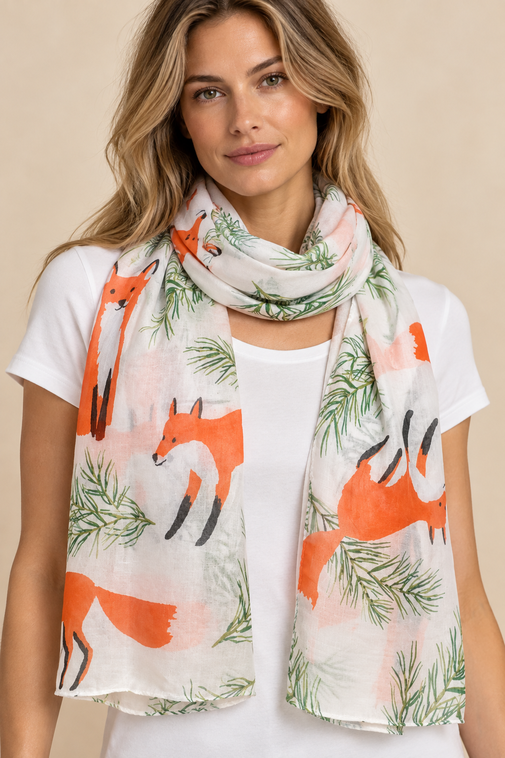 Scarf Fox Print White