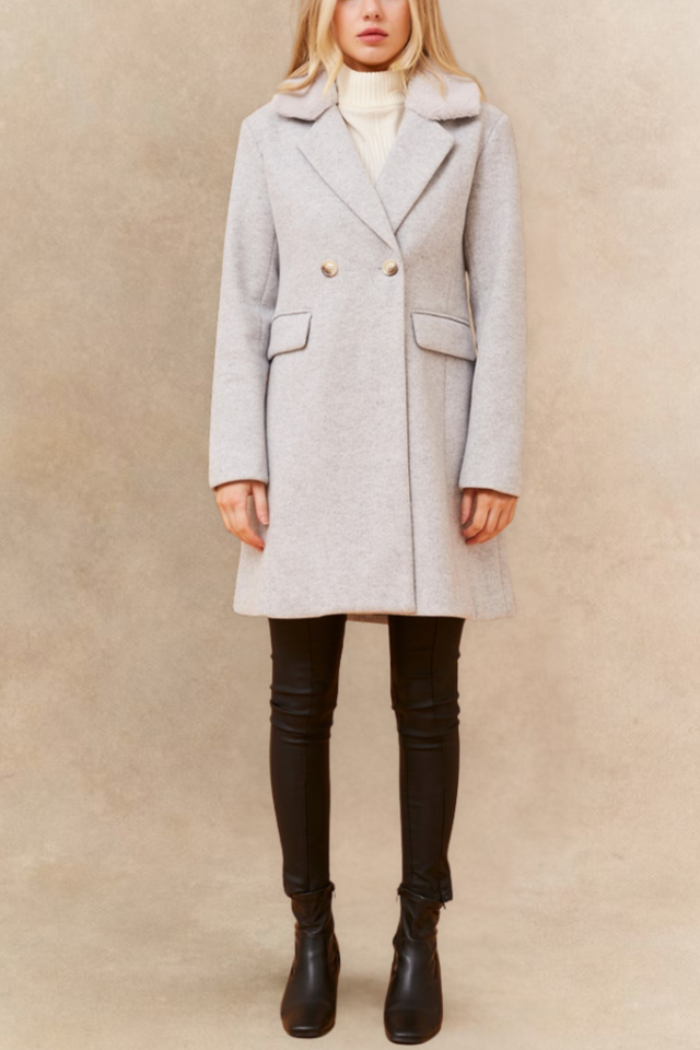 Freja Manteau Croisé Revers Cranté Élégant Chaud Chic
