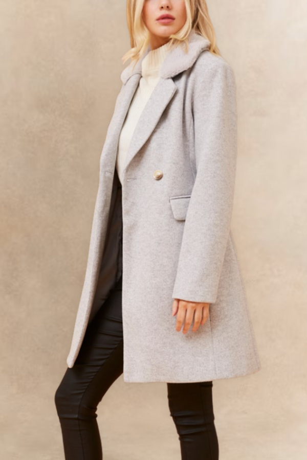 Freja Manteau Croisé Revers Cranté Élégant Chaud Chic