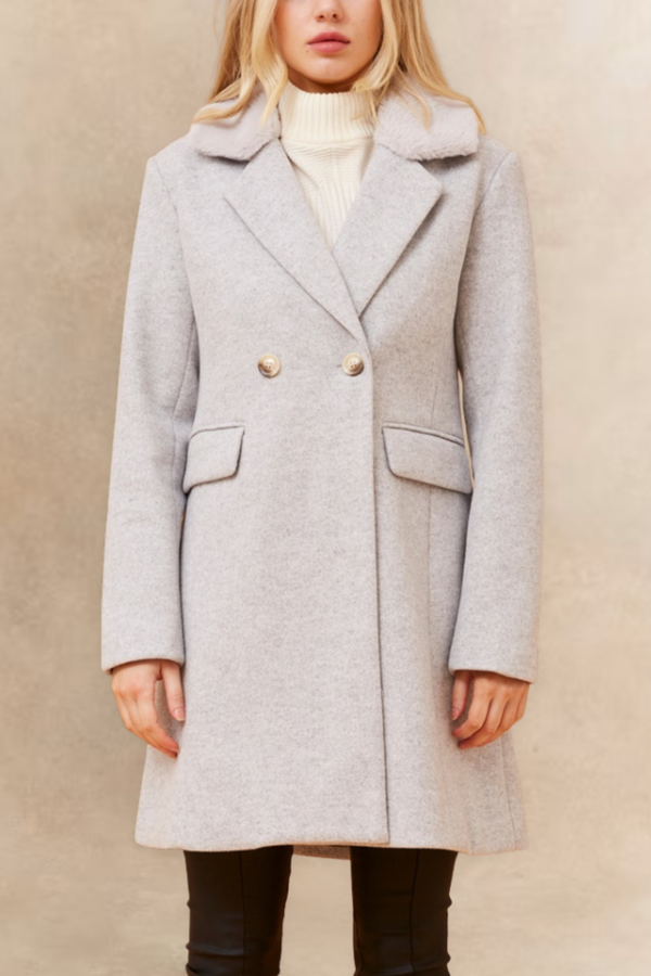 Freja Manteau Croisé Revers Cranté Élégant Chaud Chic