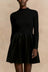 Mathilde Frilled Neck Ribbed Knit Patchwork Long Sleeve Mini Dress