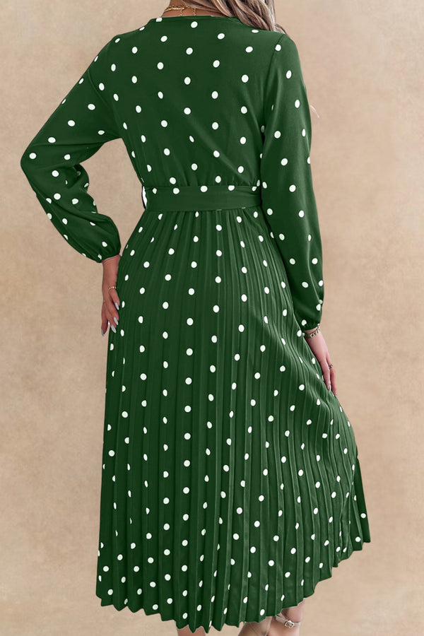 Lydia Robe Midi Plissée à Pois Nouer Devant