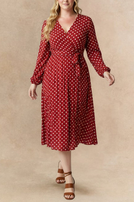 Lydia Front Tie Polka Dot Midi Pleated Dress