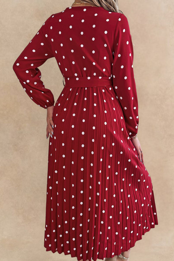 Lydia Robe Midi Plissée à Pois Nouer Devant