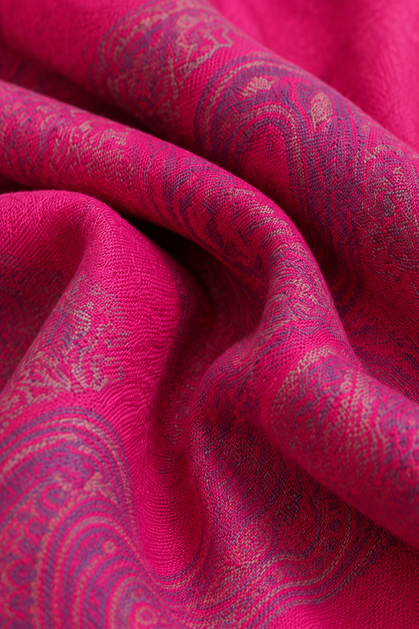 Pashmina Scarf Jacquard Paisley Bright Fuchsia
