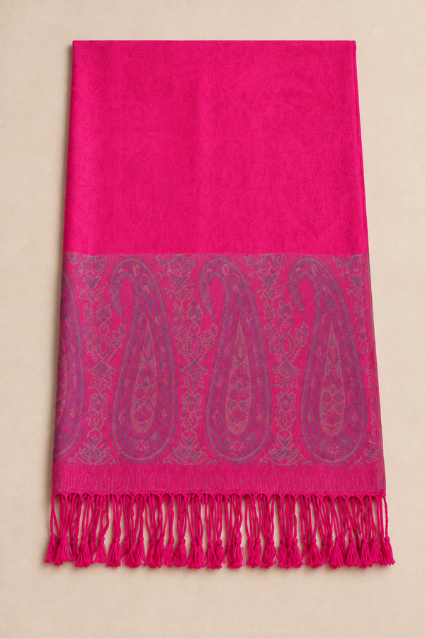 Pashmina Scarf Jacquard Paisley Bright Fuchsia