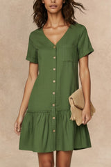 Monique Full Size Button-Front Short Sleeve Tiered Dress Plus Size